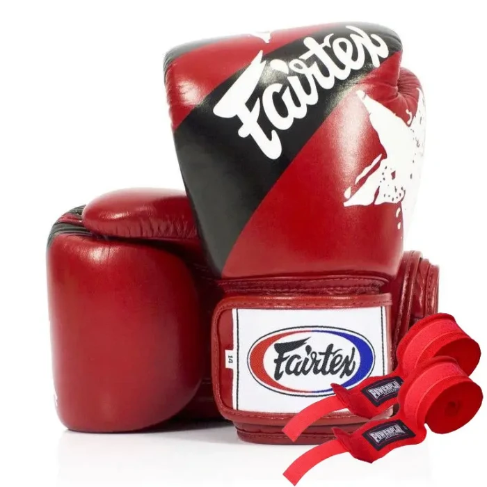 Перчатки боксерские с бинтами Fairtex BGV1 Nation Print 12 унций, красные