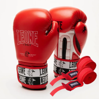 Перчатки боксерские с бинтами Leone GN208 ICONIC размер 12 унций, красные