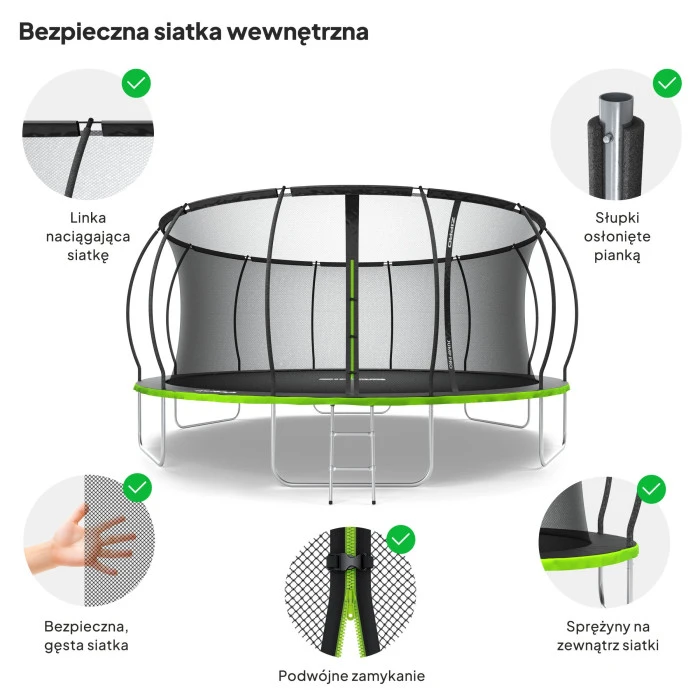 Батут Zipro Jump Pro Premium з внутрішньою сіткою 16 футів 496 см чорно-зелений