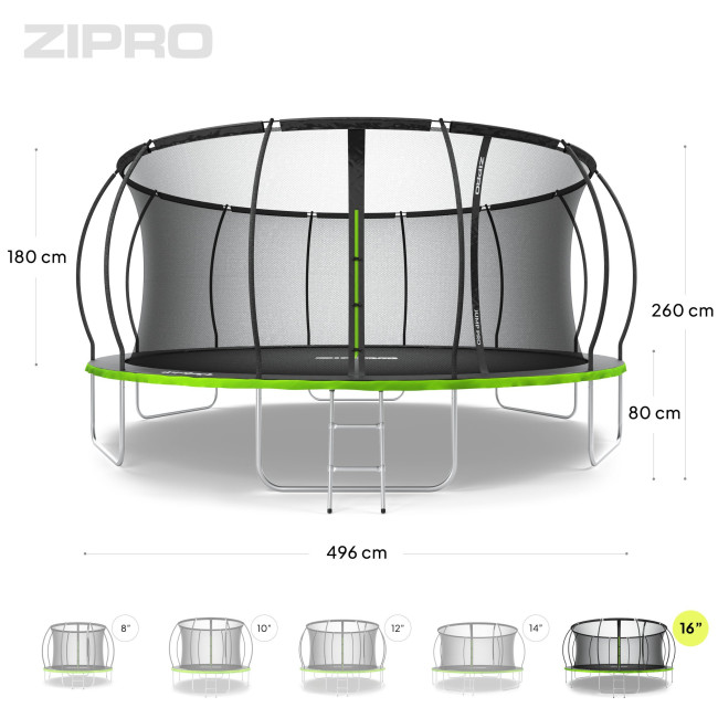 Батут Zipro Jump Pro Premium с внутренней сеткой 16 футов 496 см черно-зеленый