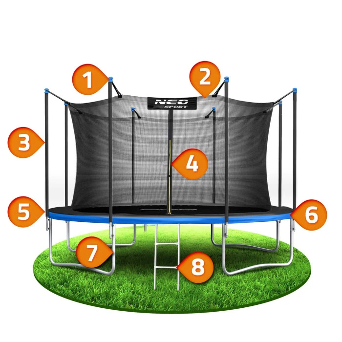 Батут Neo-Sport з внутрішньою сіткою 12 футів 374 см чорно-синій