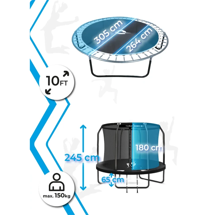 Батут THUNDER INSIDE ELITE з внутрішньою сіткою 10 футів 305 см чорний