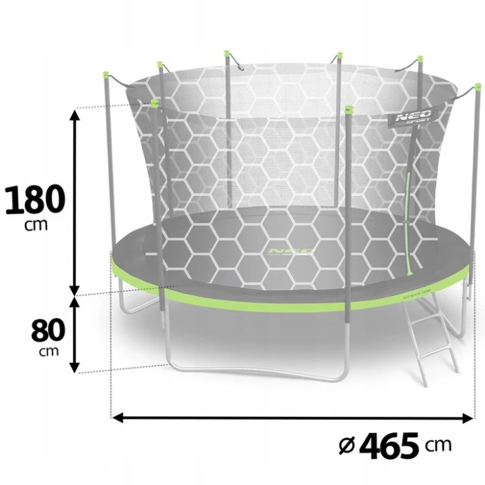 Батут Neo-Sport NS-15Z241 с внутренней сеткой 15 футов 465 см, черно-зеленый.
