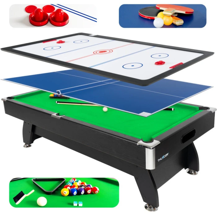 Бильярдный стол THUNDER с накрытием для аэрохоккея/пинг-понга 9FT BOLD-BLACK