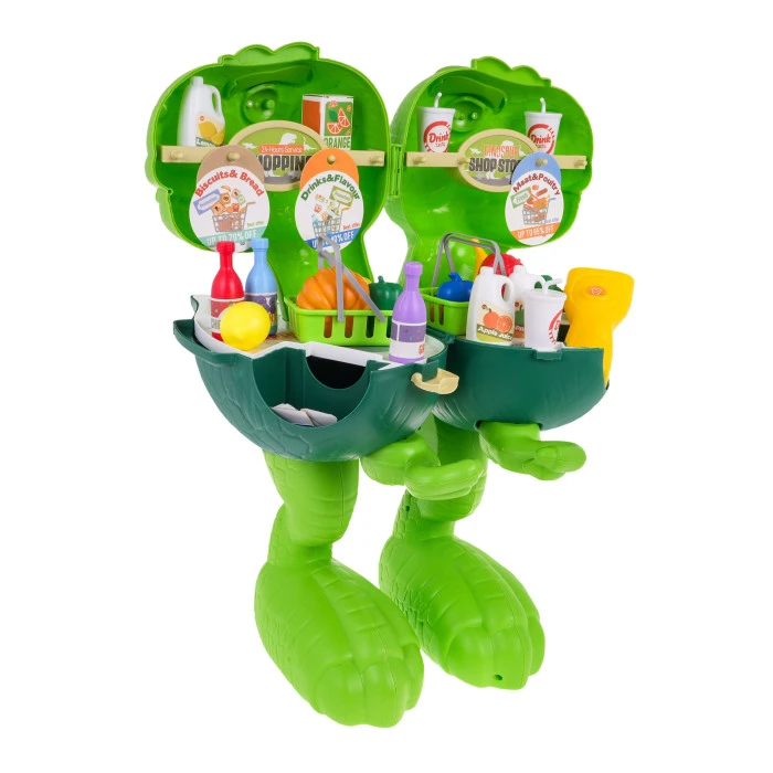 Верховой динозавр + Бакалея 2в1 для детей 3+ Муляжи питания + Аксессуары 55 шт.