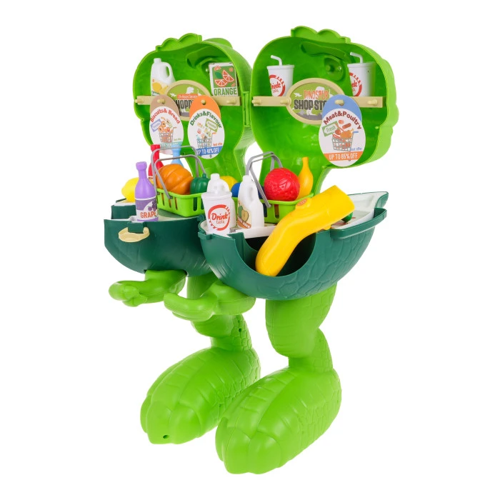 Верховой динозавр + Бакалея 2в1 для детей 3+ Муляжи питания + Аксессуары 55 шт.