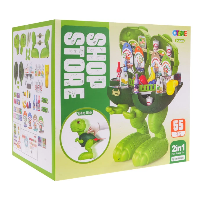 Верховой динозавр + Бакалея 2в1 для детей 3+ Муляжи питания + Аксессуары 55 шт.