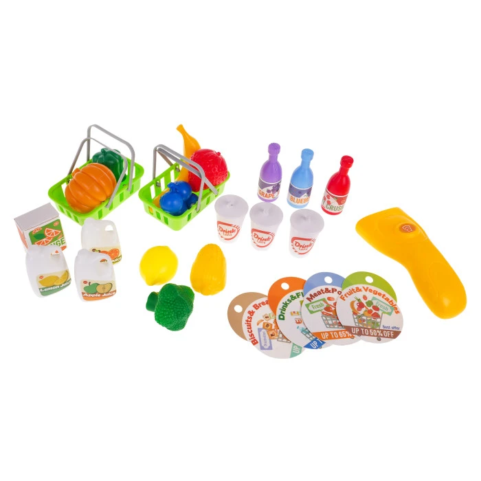 Верховой динозавр + Бакалея 2в1 для детей 3+ Муляжи питания + Аксессуары 55 шт.