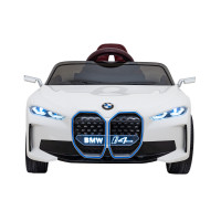 Детский автомобиль BMW i4 на аккумуляторе Белый + Медленный старт + EVA + Экокожа + Audio LED + Пульт