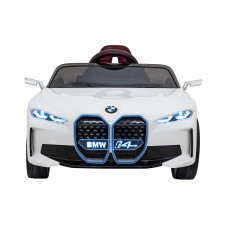 Детский автомобиль BMW i4 на аккумуляторе Белый + Медленный старт + EVA + Экокожа + Audio LED + Пульт