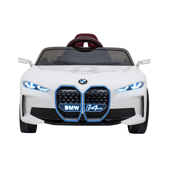 Дитячий автомобіль BMW i4 на акумуляторі Білий + Повільний старт + EVA + Екошкіра + Audio LED + Пульт