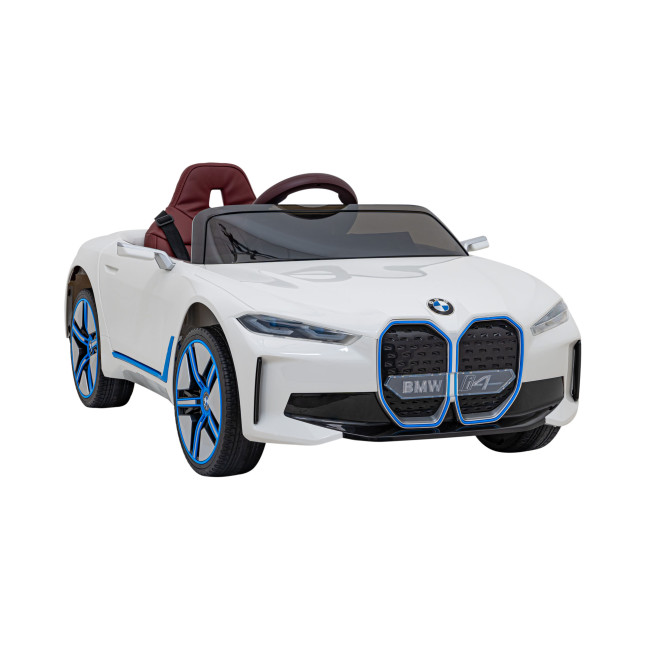 Дитячий автомобіль BMW i4 на акумуляторі Білий + Повільний старт + EVA + Екошкіра + Audio LED + Пульт