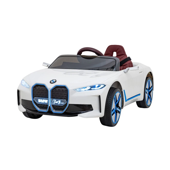 Детский автомобиль BMW i4 на аккумуляторе Белый + Медленный старт + EVA + Экокожа + Audio LED + Пульт