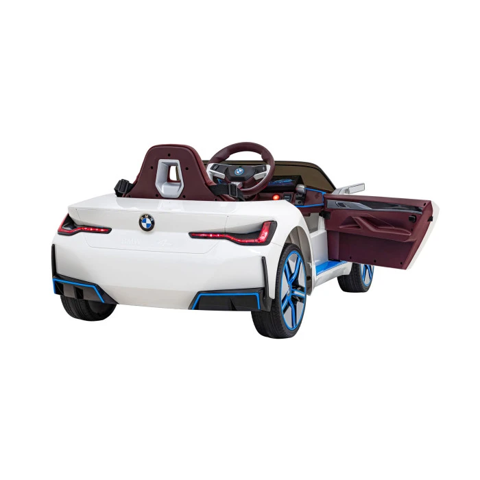 Детский автомобиль BMW i4 на аккумуляторе Белый + Медленный старт + EVA + Экокожа + Audio LED + Пульт