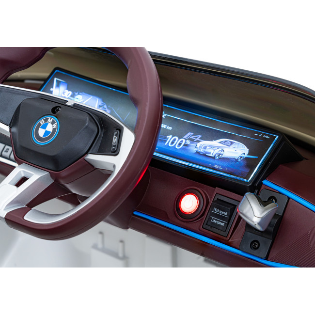 Дитячий автомобіль BMW i4 на акумуляторі Білий + Повільний старт + EVA + Екошкіра + Audio LED + Пульт