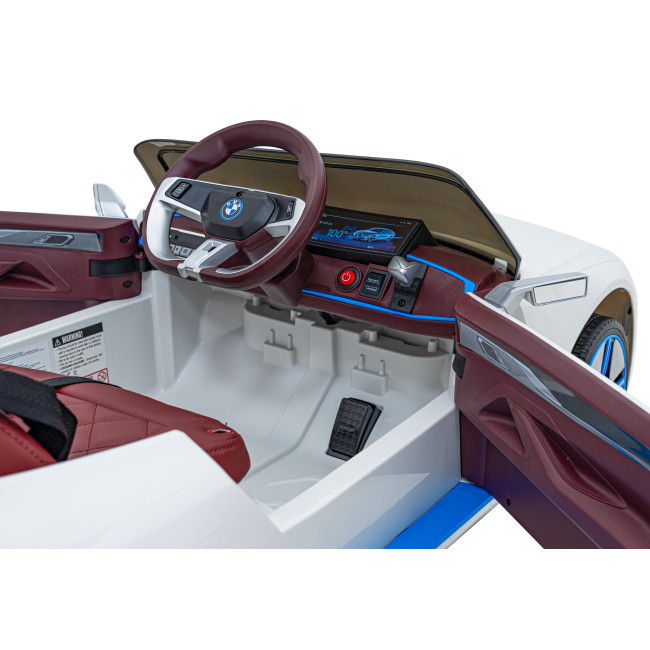 Дитячий автомобіль BMW i4 на акумуляторі Білий + Повільний старт + EVA + Екошкіра + Audio LED + Пульт