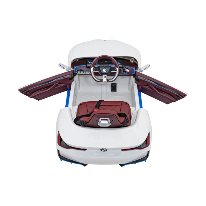 Детский автомобиль BMW i4 на аккумуляторе Белый + Медленный старт + EVA + Экокожа + Audio LED + Пульт