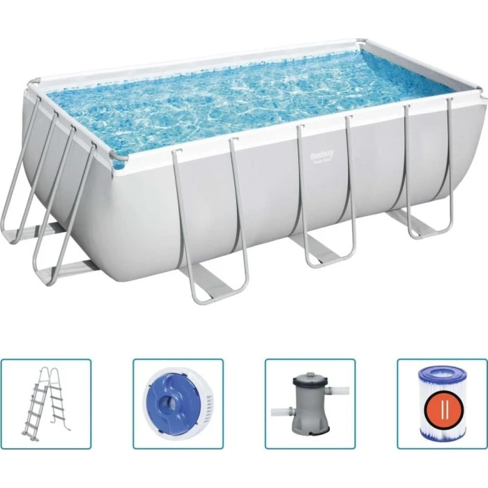 Басейн каркасний прямокутний 5в1 Bestway 56456 Power Steel 412 x 201 см - світло-сірий