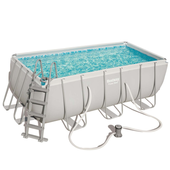 Басейн каркасний прямокутний 5в1 Bestway 56456 Power Steel 412 x 201 см - світло-сірий