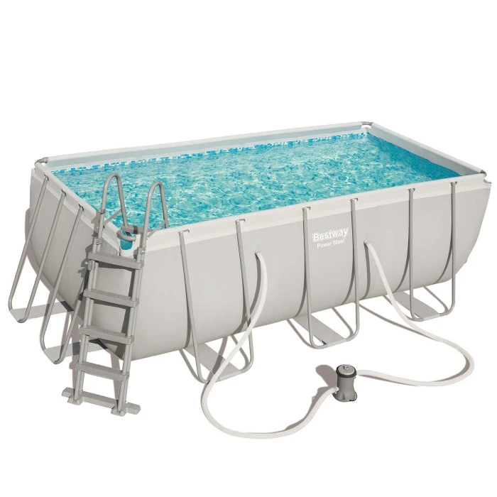Басейн каркасний прямокутний 5в1 Bestway 56456 Power Steel 412 x 201 см - світло-сірий