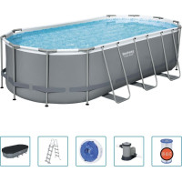 Басейн каркасний овальний 6в1 Bestway 56710 Power Steel 549x274 см - сірий