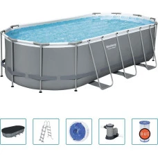 Басейн каркасний овальний 6в1 Bestway 56710 Power Steel 549x274 см - сірий