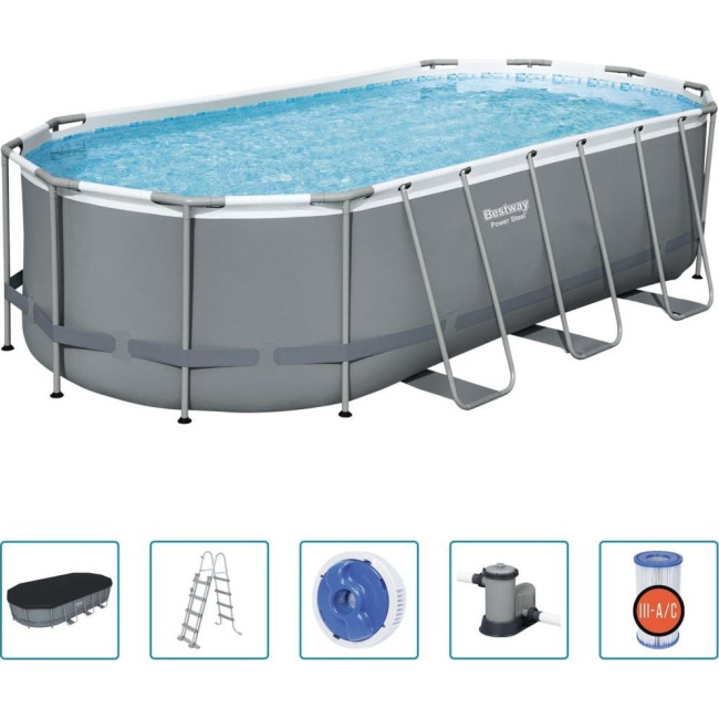 Бассейн каркасный овальный 6в1 Bestway 56710 Power Steel 549x274 см - серый