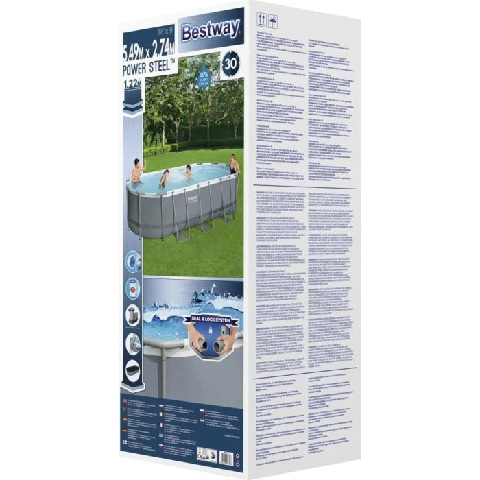 Басейн каркасний овальний 6в1 Bestway 56710 Power Steel 549x274 см - сірий