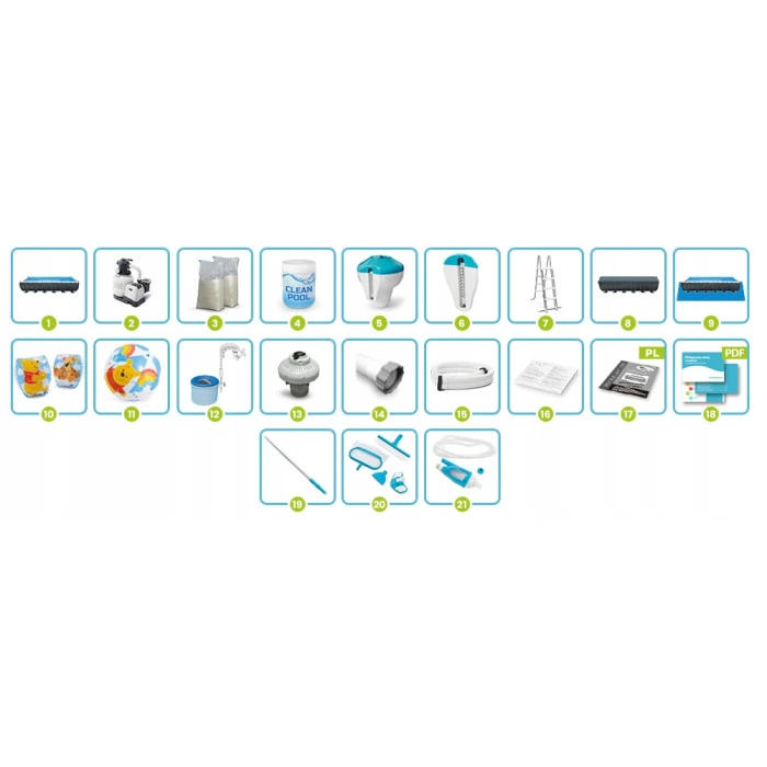 Басейн каркасний 21в1 Intex 26374 975 х 488 х 132 см з самокатом Soke GO