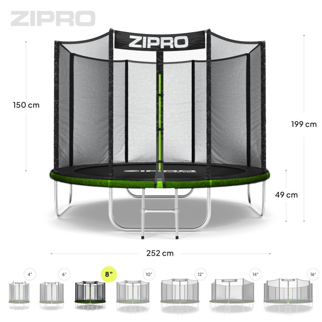 Батут Zipro Jump Pro с наружной сеткой 8 футов 252 см черно-зеленый