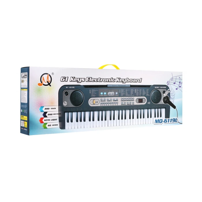 Детский синтезатор Ramiz MQ-6119L с подсветкой, микрофоном и подставкой для нот.