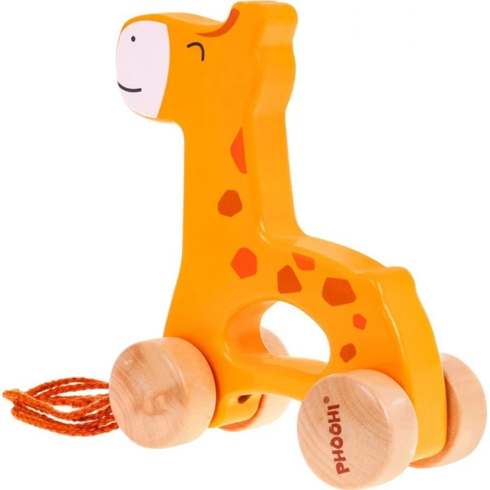 Деревянная мини-каталка Жираф на шнурке для детей 12м+