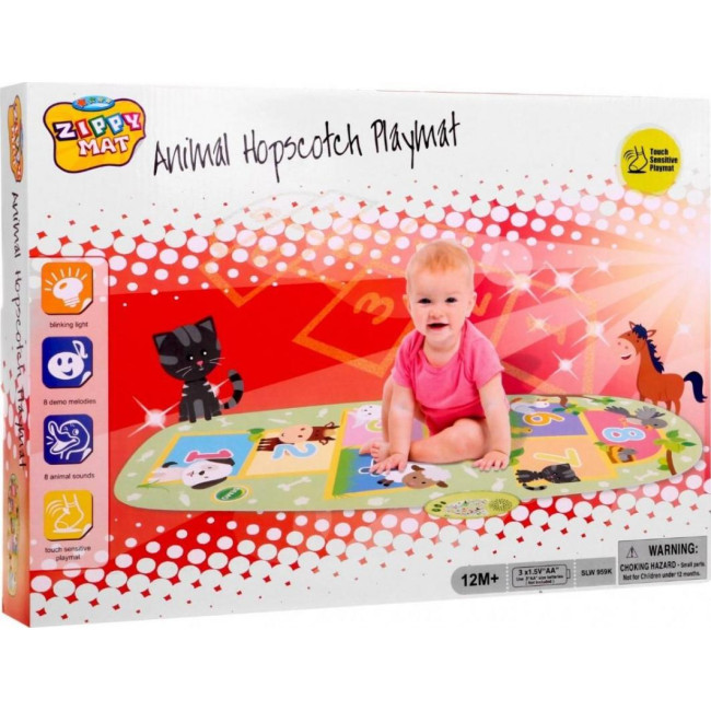 Интерактивная игра в классики Коврик для детей 12м+ зеленый Звуки 8 животных
