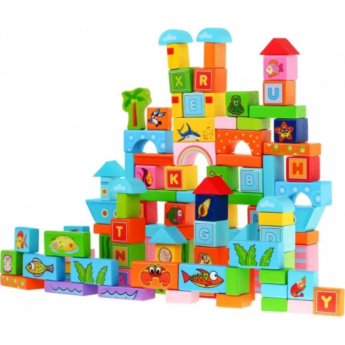 Детский набор деревянных кубиков «Ферма» для детей 3+100 эл.