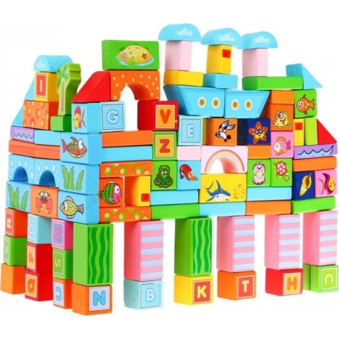 Детский набор деревянных кубиков «Ферма» для детей 3+100 эл.