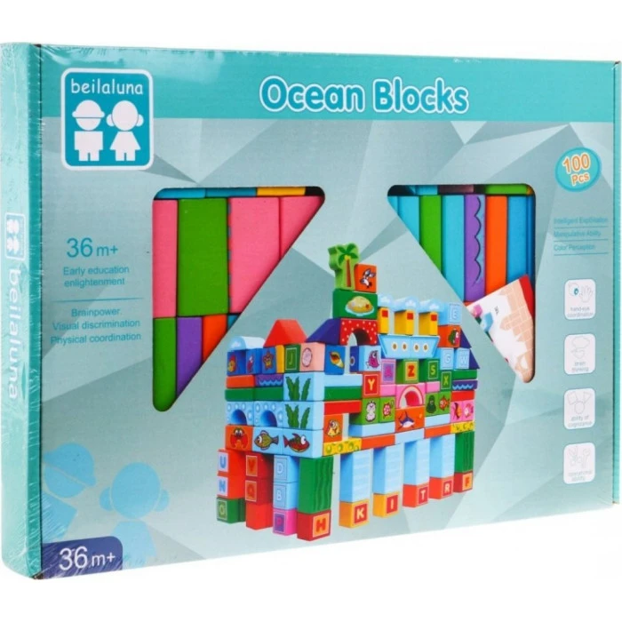 Детский набор деревянных кубиков «Ферма» для детей 3+100 эл.