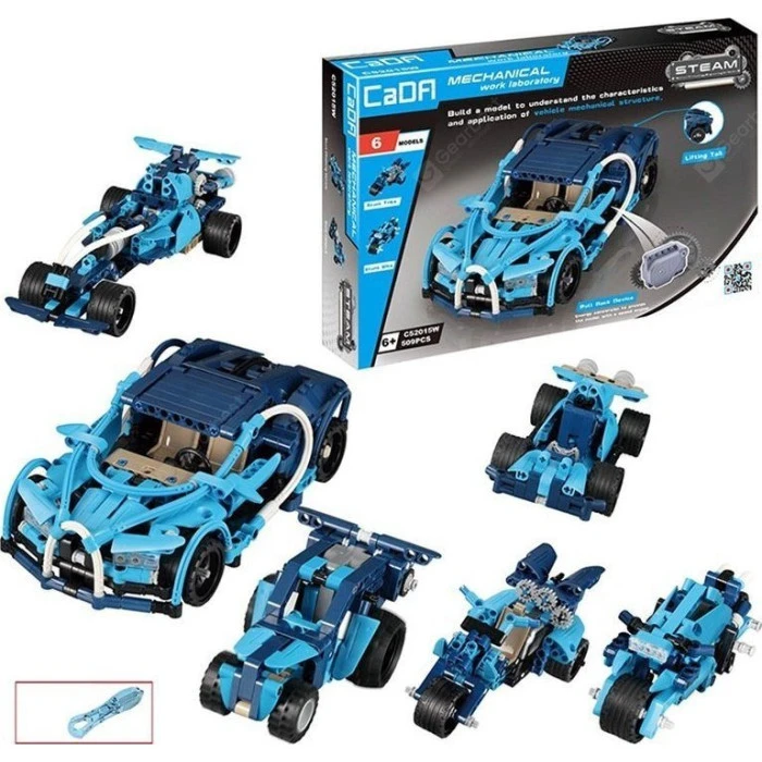 Набор из 6 трюковых машин + откатный привод Технические блоки CaDA 509 эл.