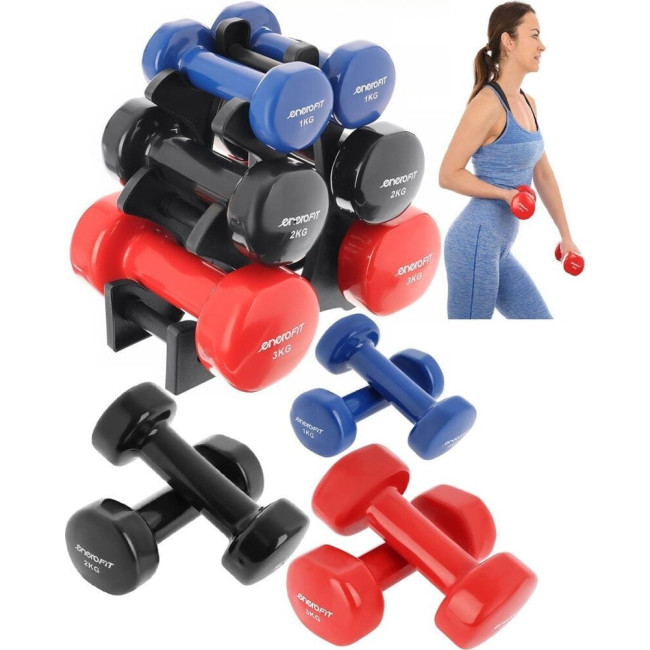 Гантели виниловые ENERO FIT VDB со стойкой, 12 кг