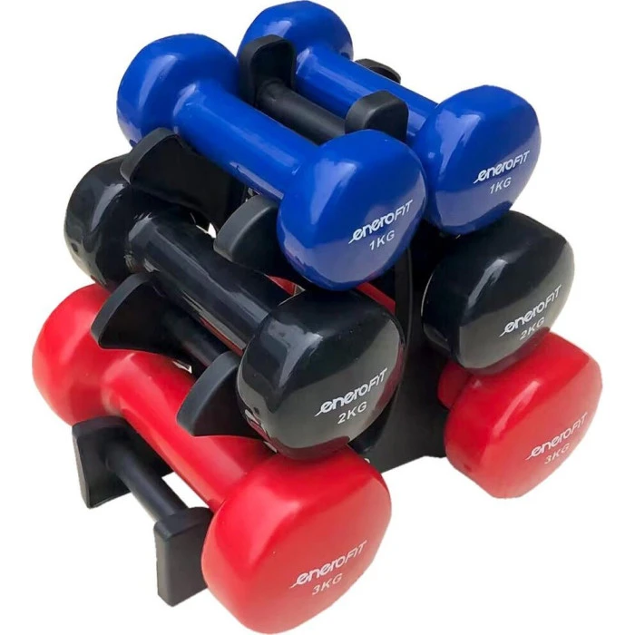 Гантелі вінілові ENERO FIT VDB зі стійкою, 12 кг