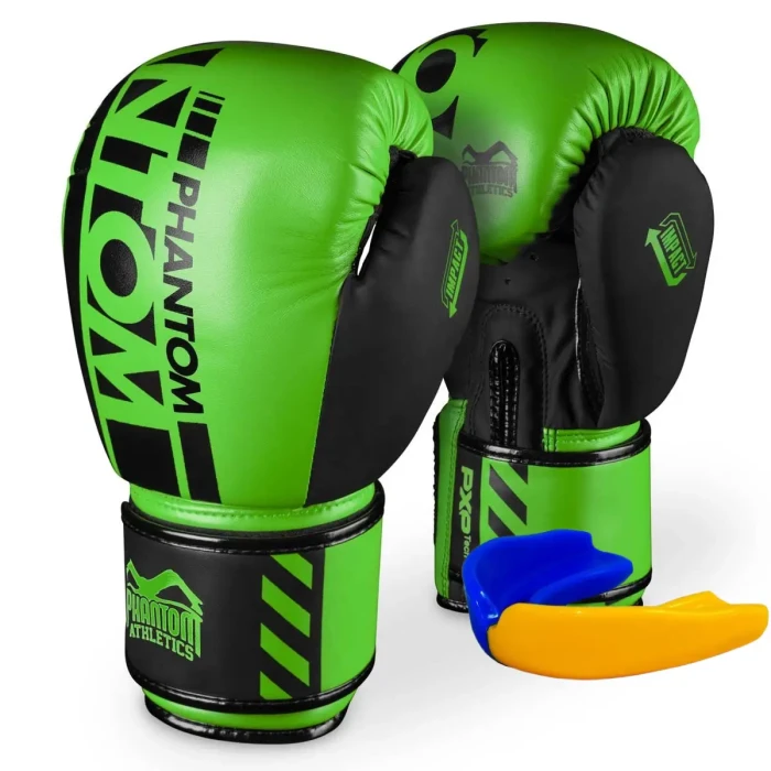 Перчатки боксерские с капой Phantom APEX Neon размер 14 унций, черно-зеленые