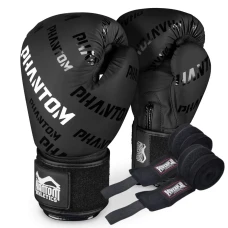 Перчатки боксерские с бинтами Phantom APEX Velcro размер 12 унций, черно-белые