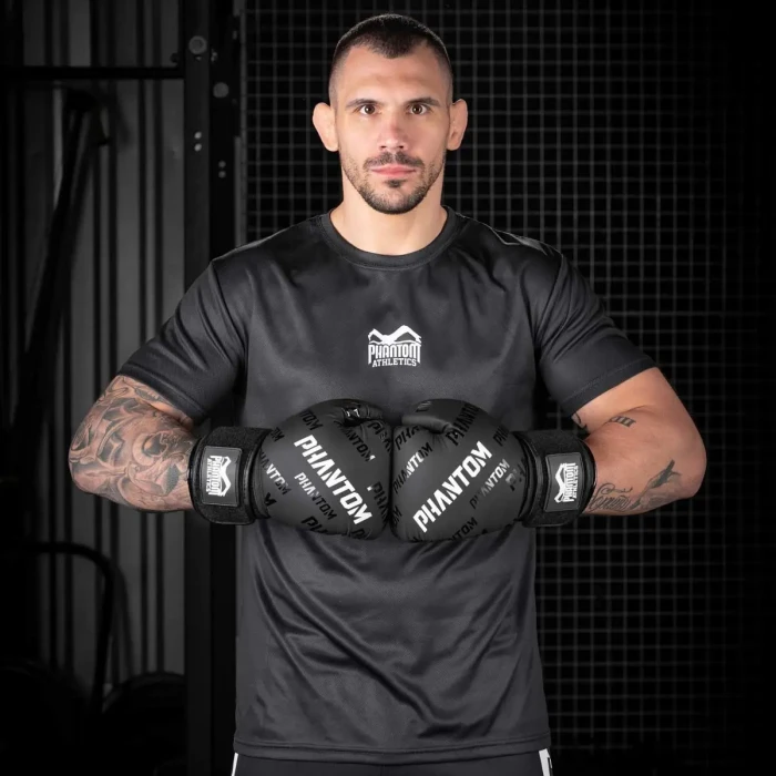 Перчатки боксерские с бинтами Phantom APEX Velcro размер 12 унций, черно-белые