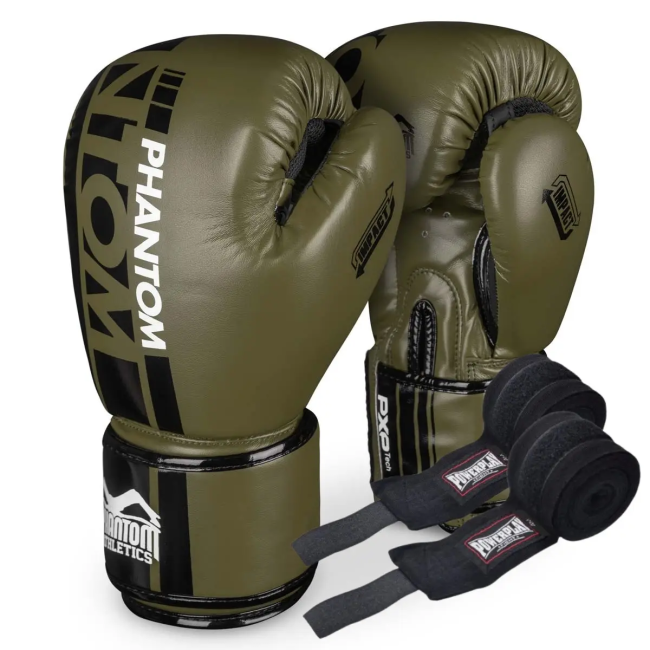 Перчатки боксерские с бинтами Phantom APEX 16 унций, хаки