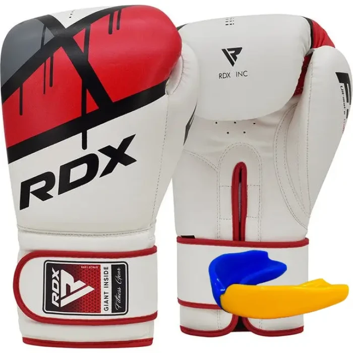Перчатки боксерские с капой RDX F7 Ego размер 14 унций, бело-красные.