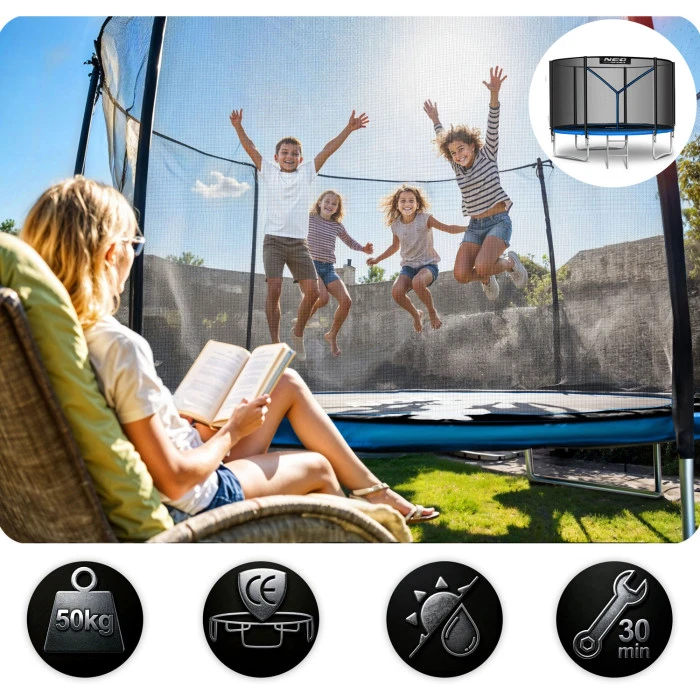 Батут Neo-Sport NS-06Z221 з зовнішньою сіткою 6 футів 183 см чорно-синій