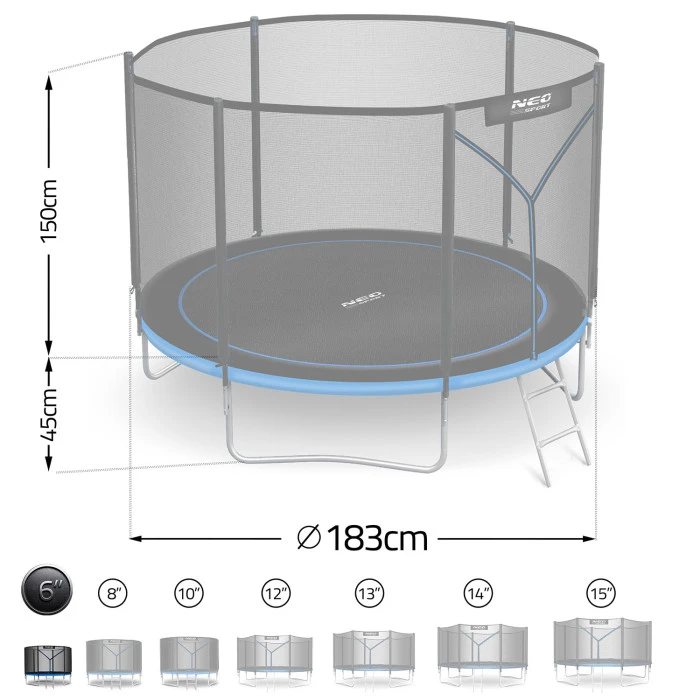 Батут Neo-Sport NS-06Z221 з зовнішньою сіткою 6 футів 183 см чорно-синій
