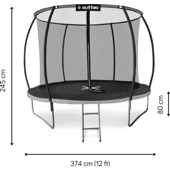 Батут OUTTEC Pumpkin з внутрішньою сіткою 12 футів 374 см чорно-сірий