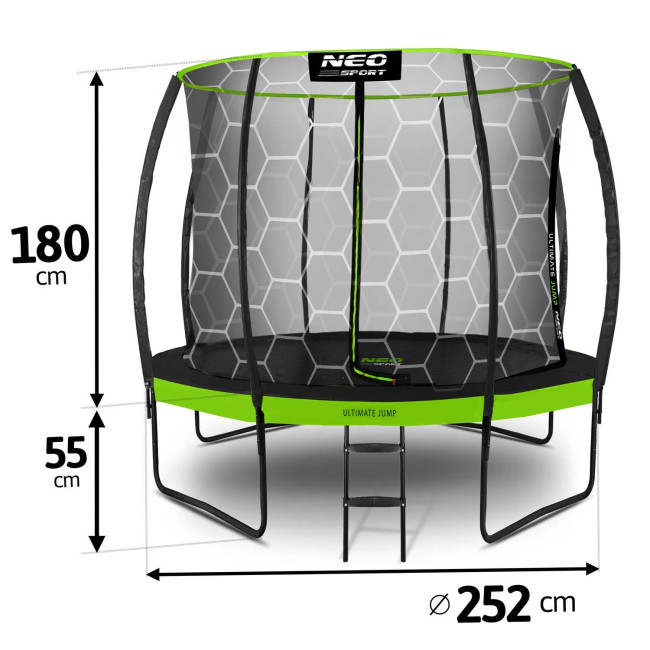 Батут Neo-Sport NS-08C221 з внутрішньою сіткою 8 футів 252 см чорно-зелений