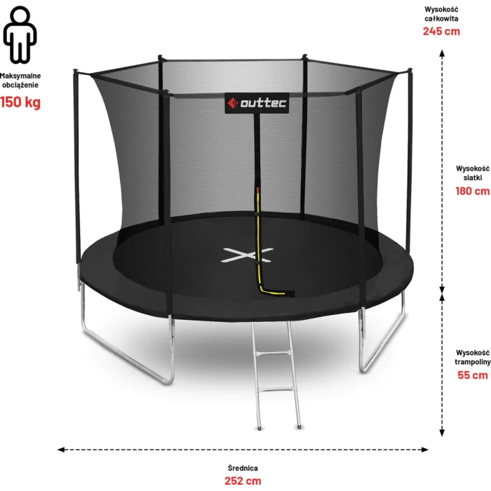 Батут OUTTEC Inside Net с внутренней сеткой 8 футов 252 см черный