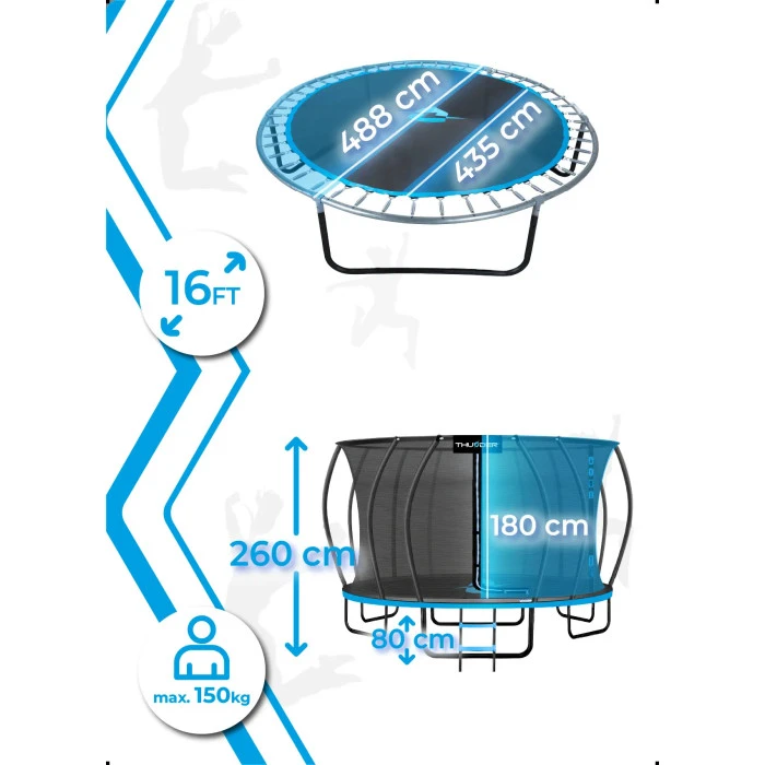Батут THUNDER INSIDE ULTRA з внутрішньою сіткою 16 футів 490 см чорно-блакитний